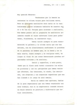 Comentarios de Grupo Cordigliera a Eduardo Carrasco sobre lanzamiento de su disco
