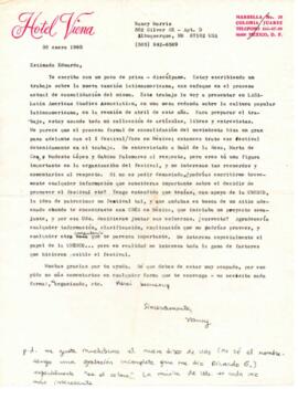 Solicitud de información de Nancy Morris a Eduardo Carrasco sobre Festival de México